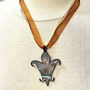 Handmade Silver Fleur de Lis Glass Pendant Necklace